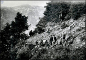 Early Expedition Trekking Toward the Summit of Mount Olympus