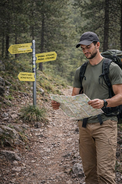 Hiker Navigating a Forest Trail