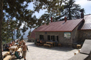 Terrace at Spilios Agapitos Refuge, Mount Olympus Description: